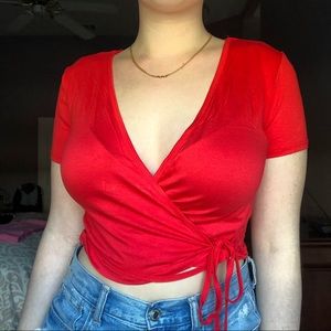 Red wrap top